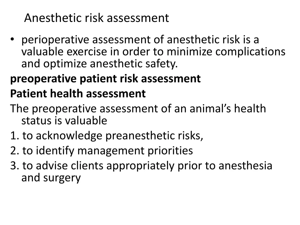 anesthetic risk assessment