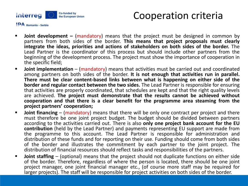 cooperation criteria