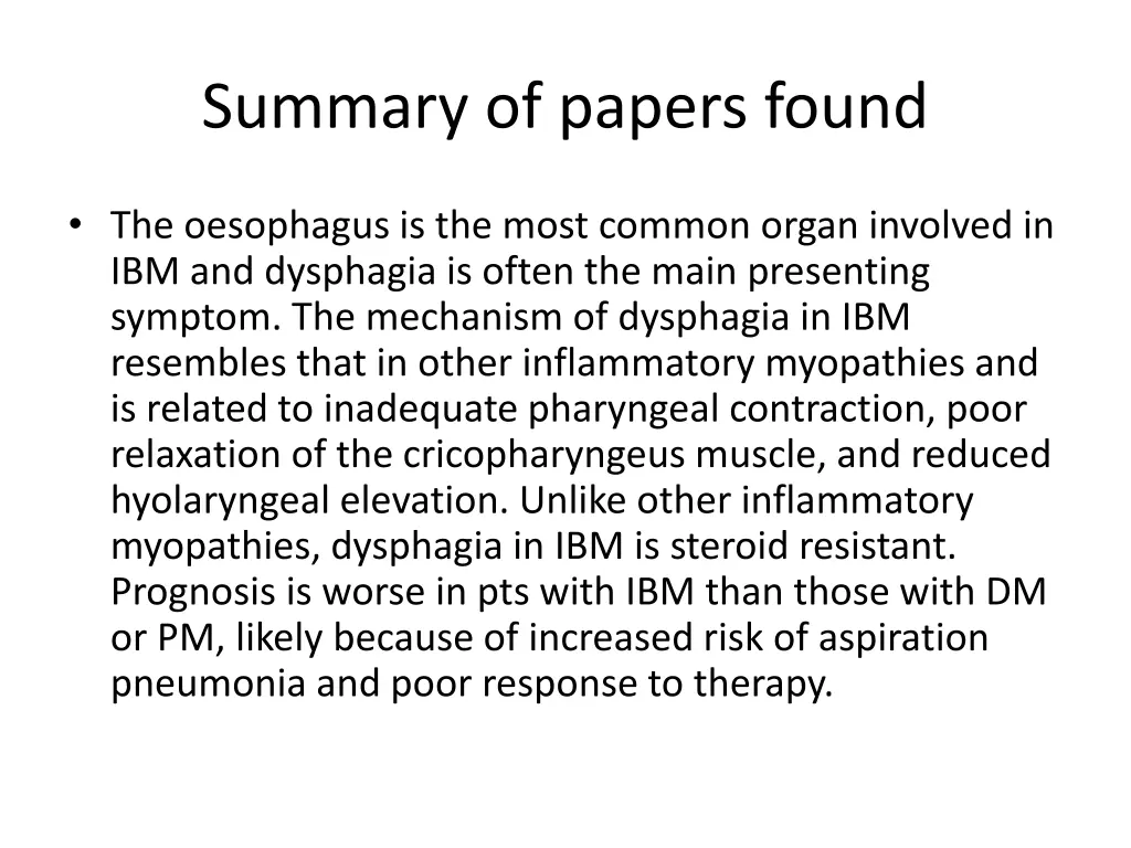 summary of papers found 1
