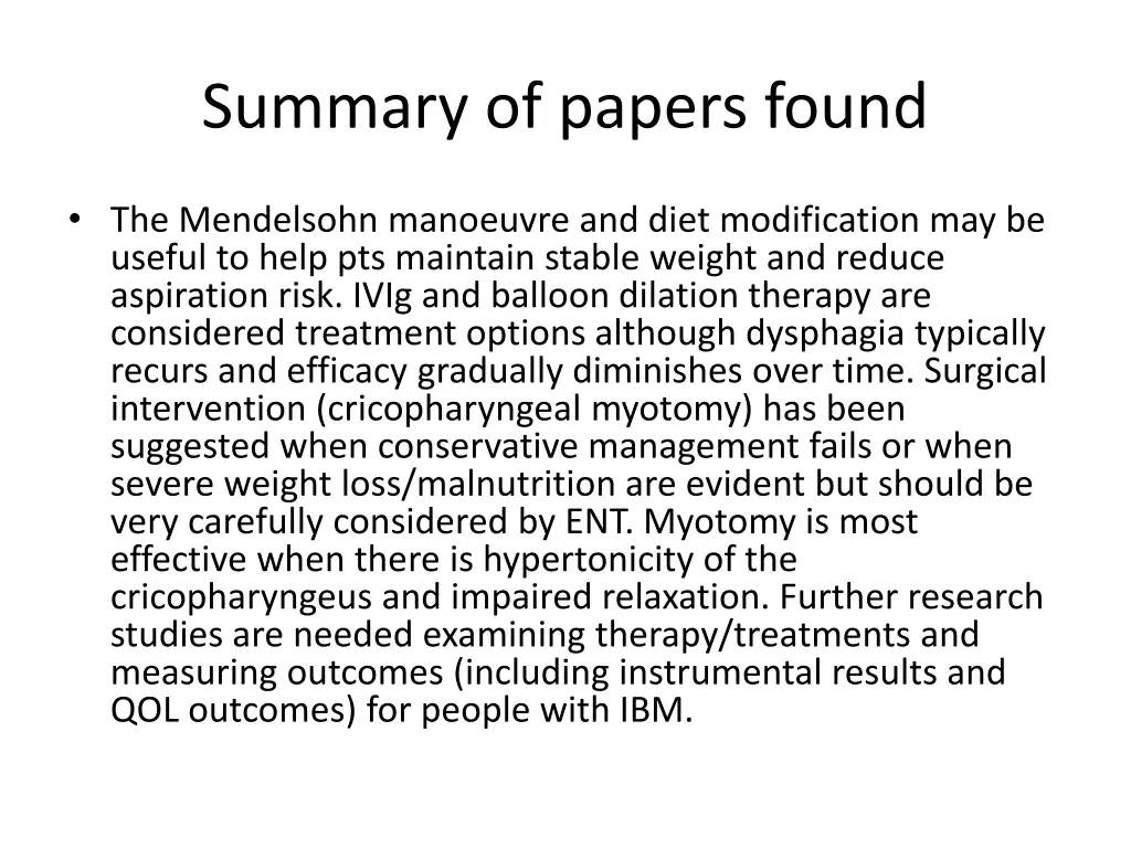 summary of papers found 2