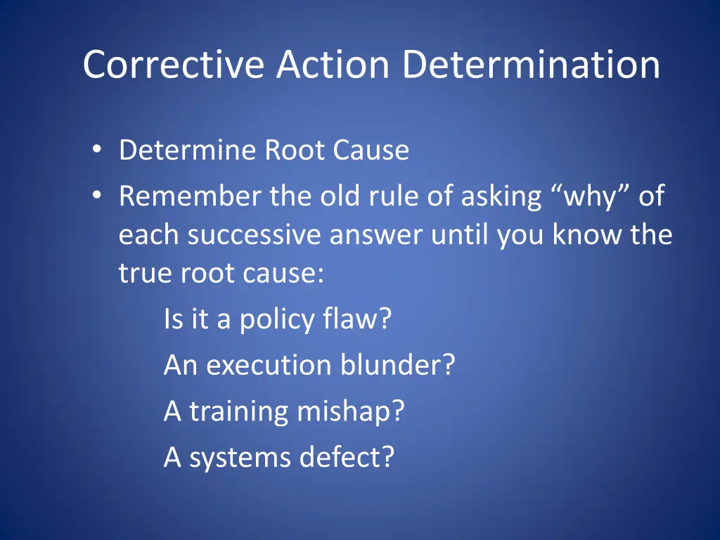 corrective action determination