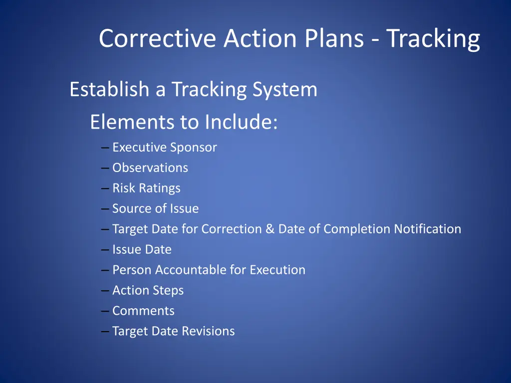 corrective action plans tracking
