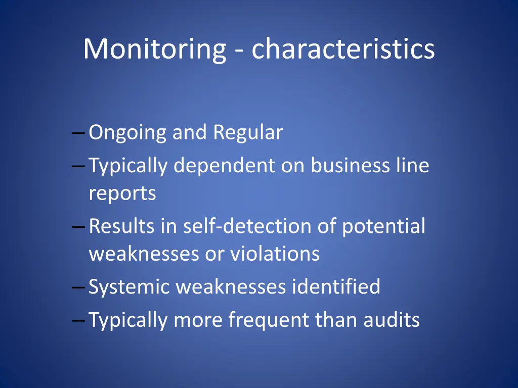 monitoring characteristics