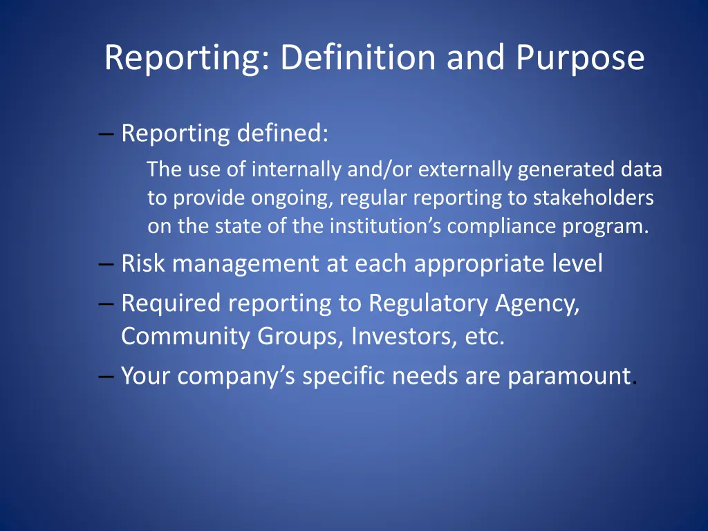 reporting definition and purpose