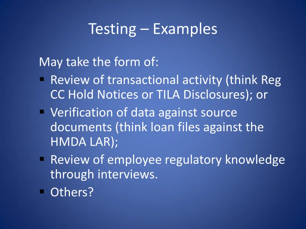 testing examples