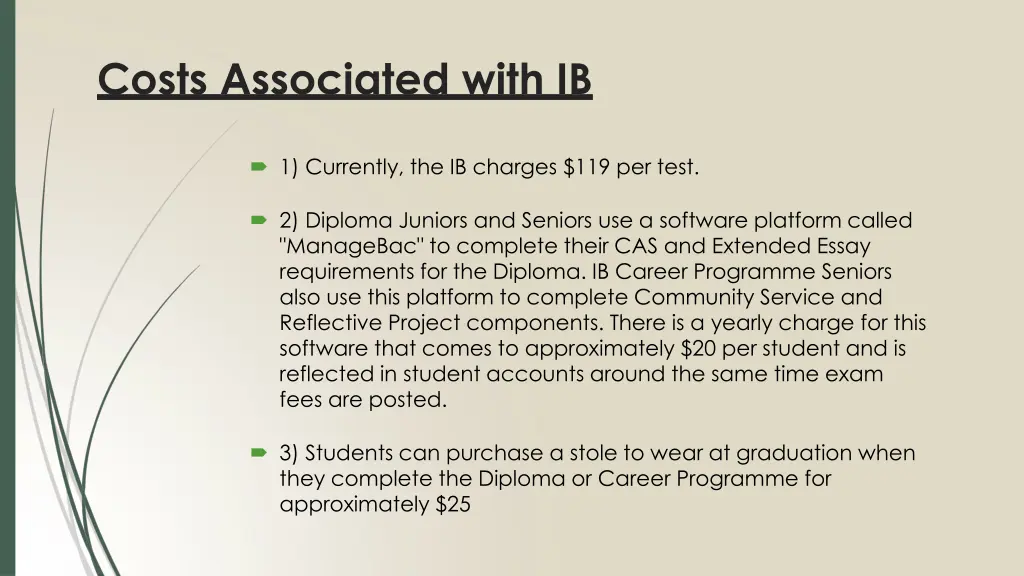costs associated with ib