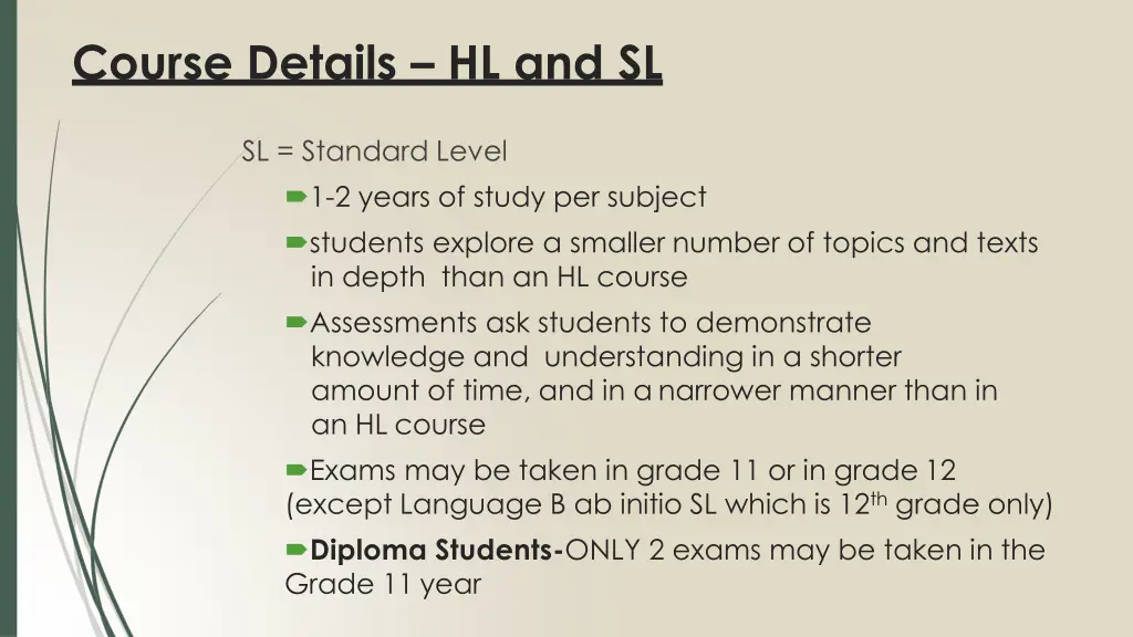 course details hl and sl