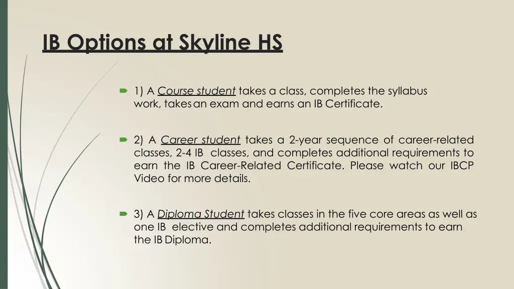 ib options at skyline hs