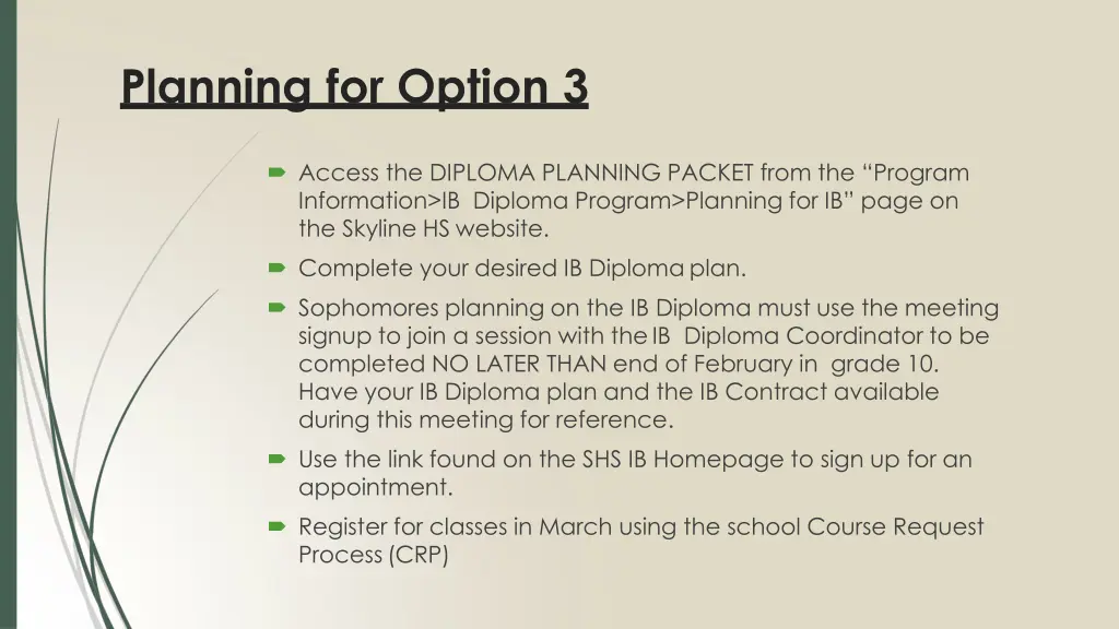 planning for option 3