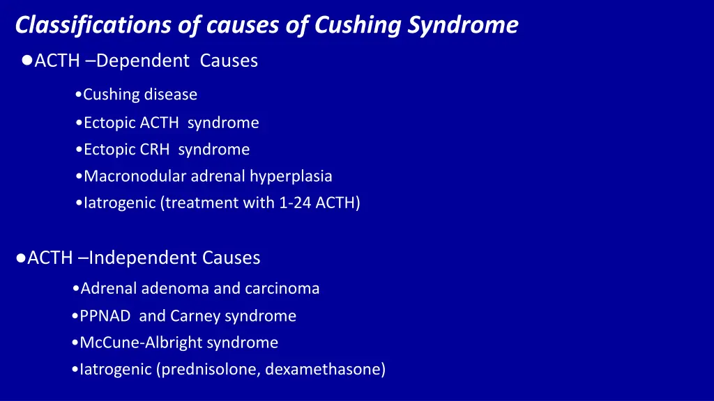 classifications of causes of cushing syndrome