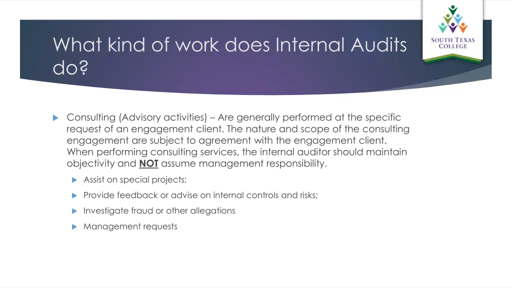 what kind of work does internal audits do 1