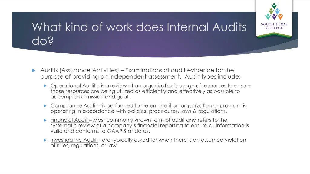 what kind of work does internal audits do