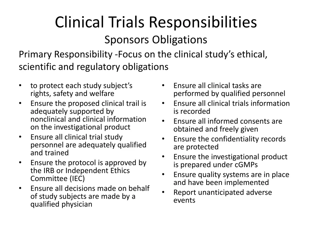 clinical trials responsibilities sponsors
