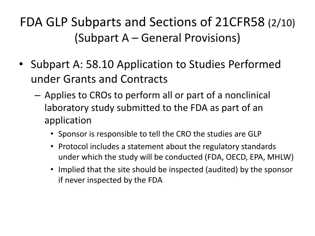 fda glp subparts and sections of 21cfr58 1