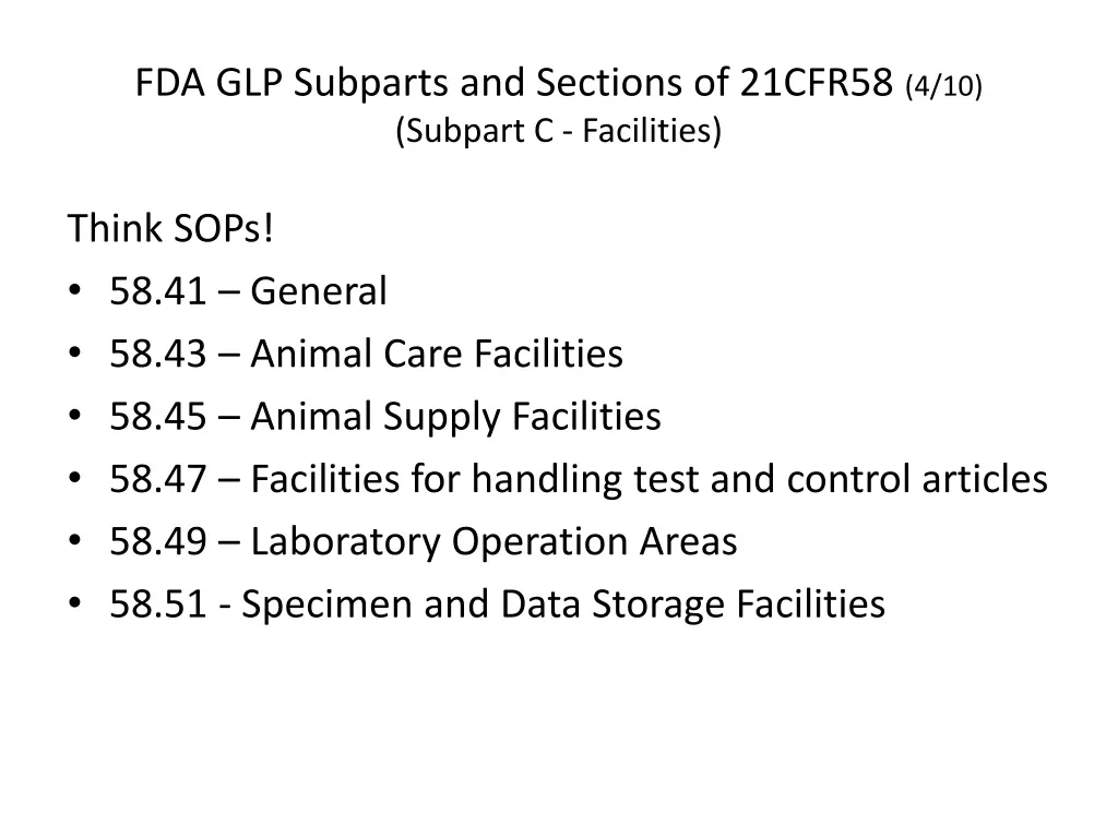 fda glp subparts and sections of 21cfr58 3