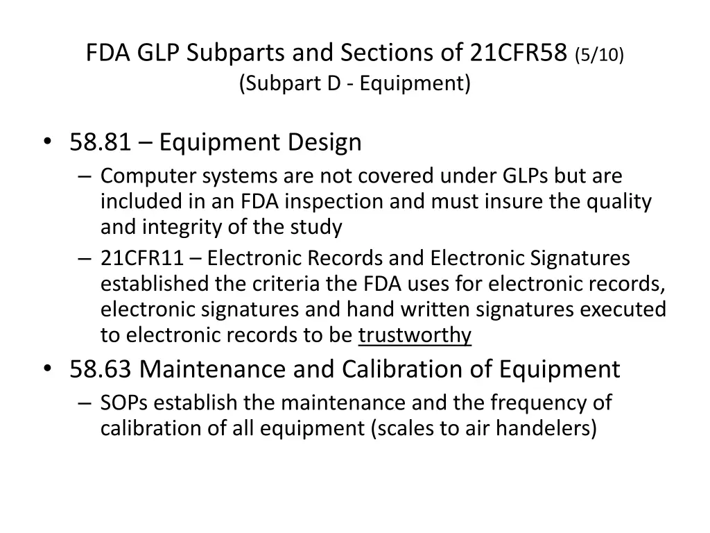 fda glp subparts and sections of 21cfr58 4