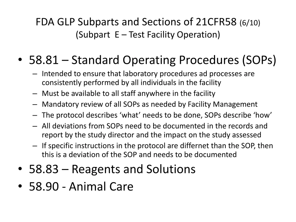 fda glp subparts and sections of 21cfr58 5
