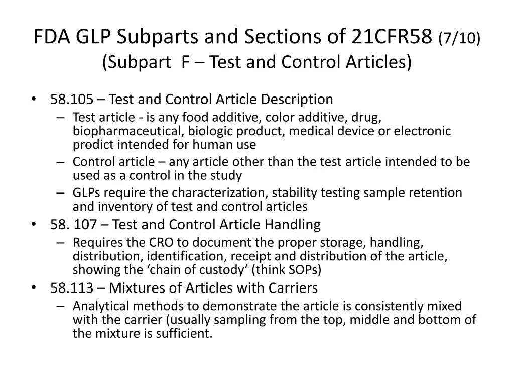 fda glp subparts and sections of 21cfr58 6