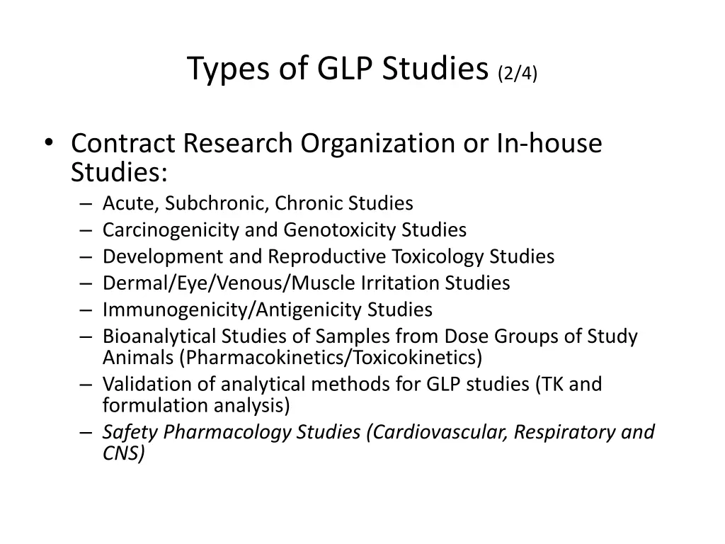 types of glp studies 2 4