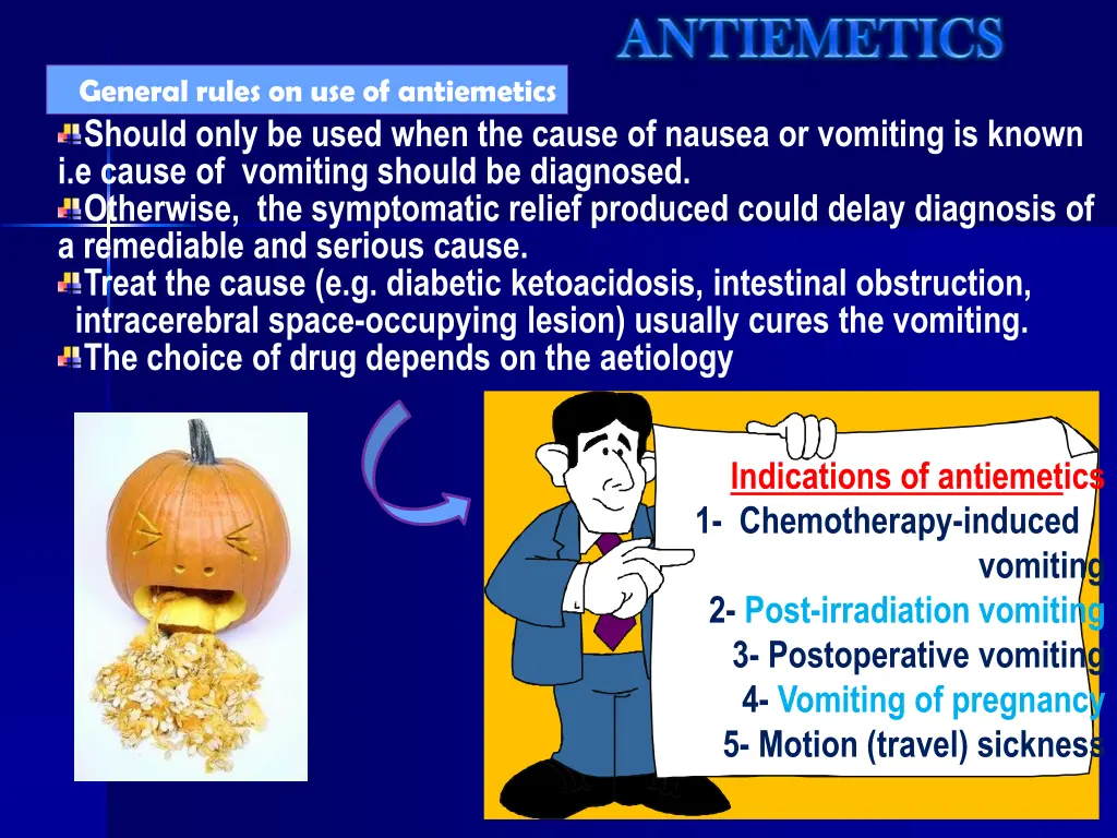 general rules on use of antiemetics