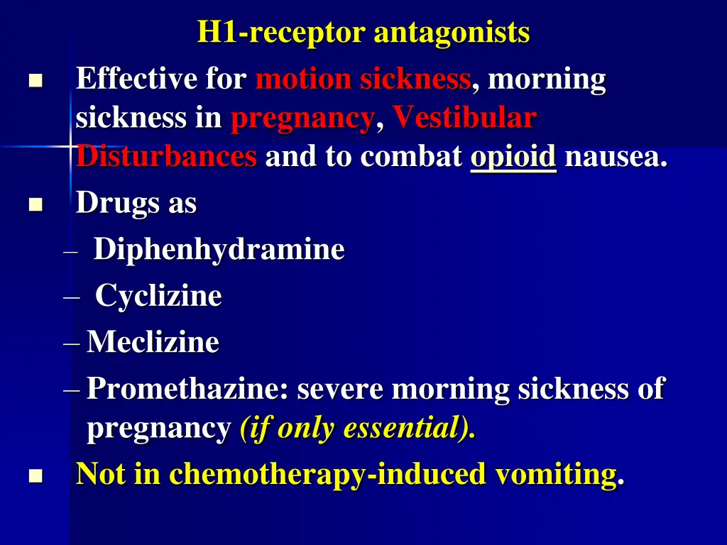 h1 receptor antagonists effective for motion