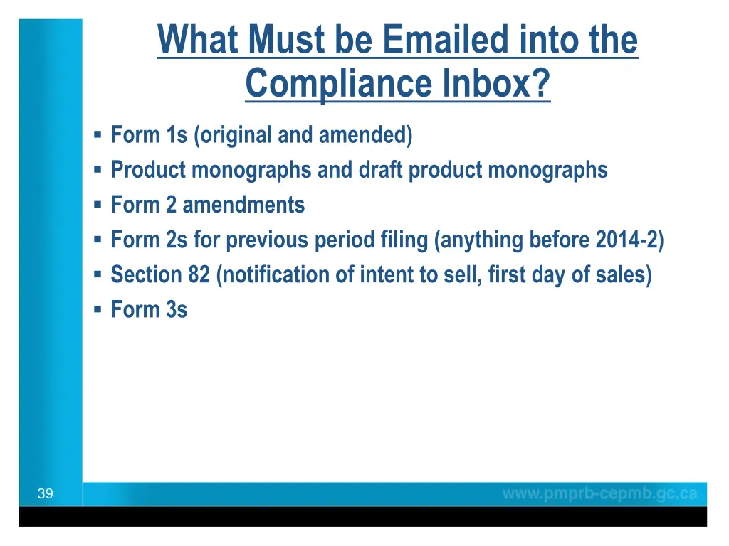 what must be emailed into the compliance inbox