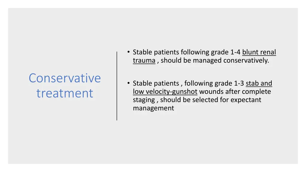 stable patients following grade 1 4 blunt renal