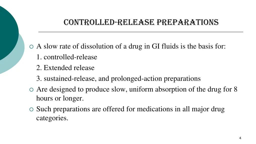 controlled release preparations