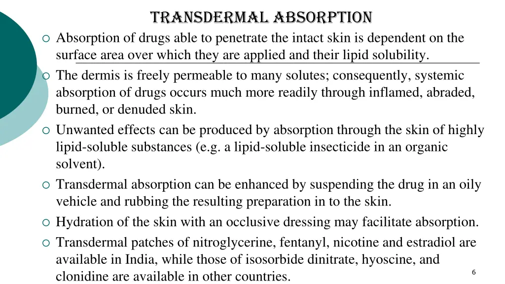 transdermal absorption absorption of drugs able