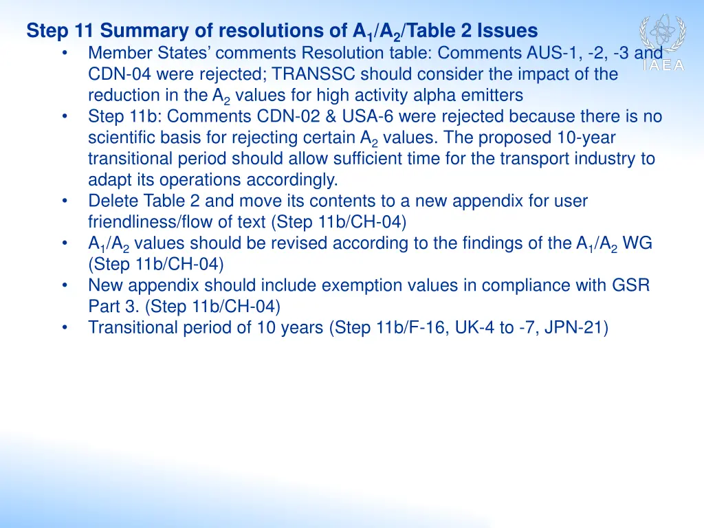 step 11 summary of resolutions of a 1 a 2 table