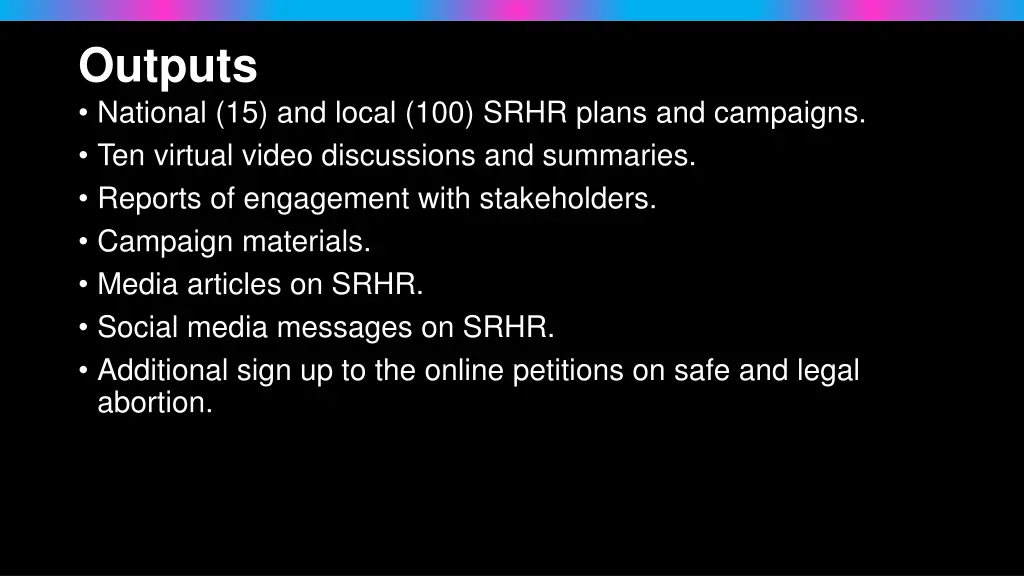 outputs national 15 and local 100 srhr plans