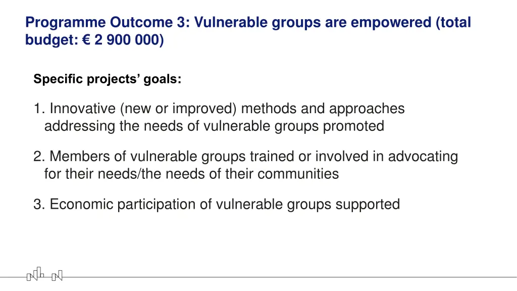 programme outcome 3 vulnerable groups