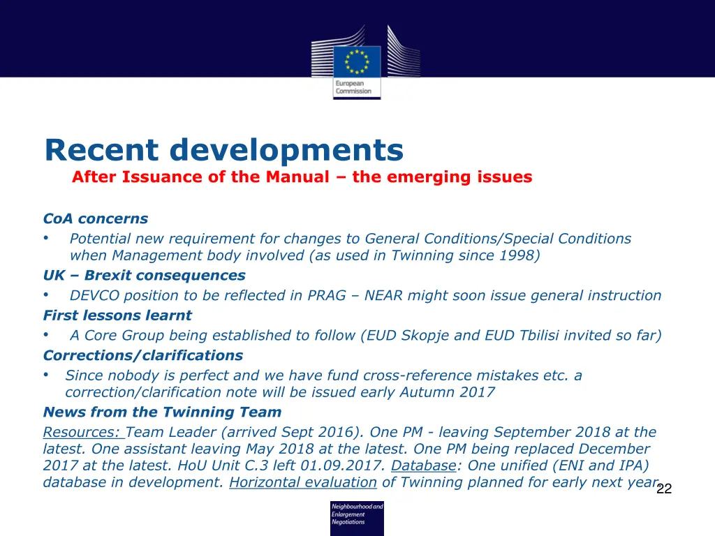 recent developments after issuance of the manual