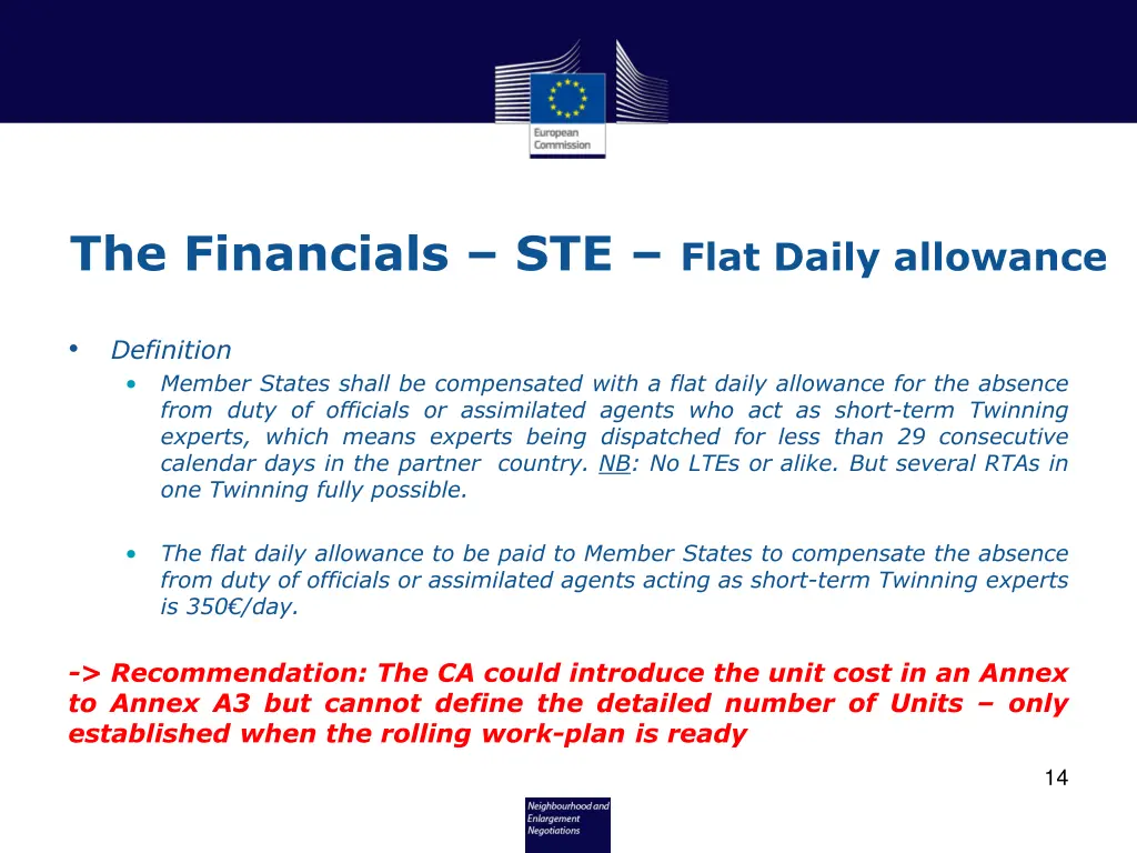 the financials ste flat daily allowance