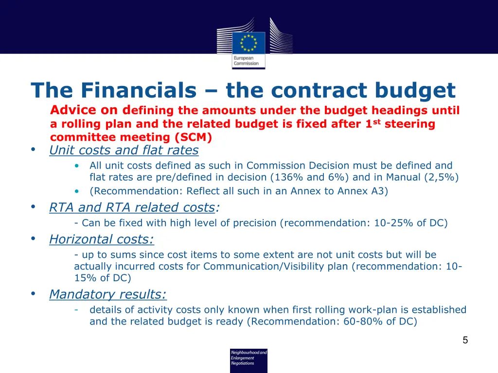 the financials the contract budget advice