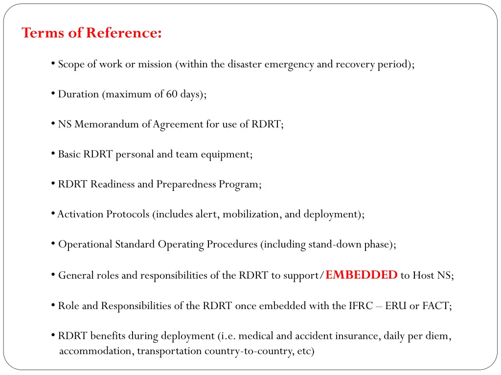 terms of reference