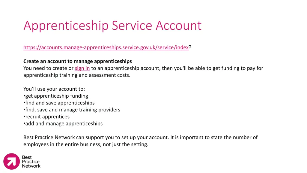 apprenticeship service account