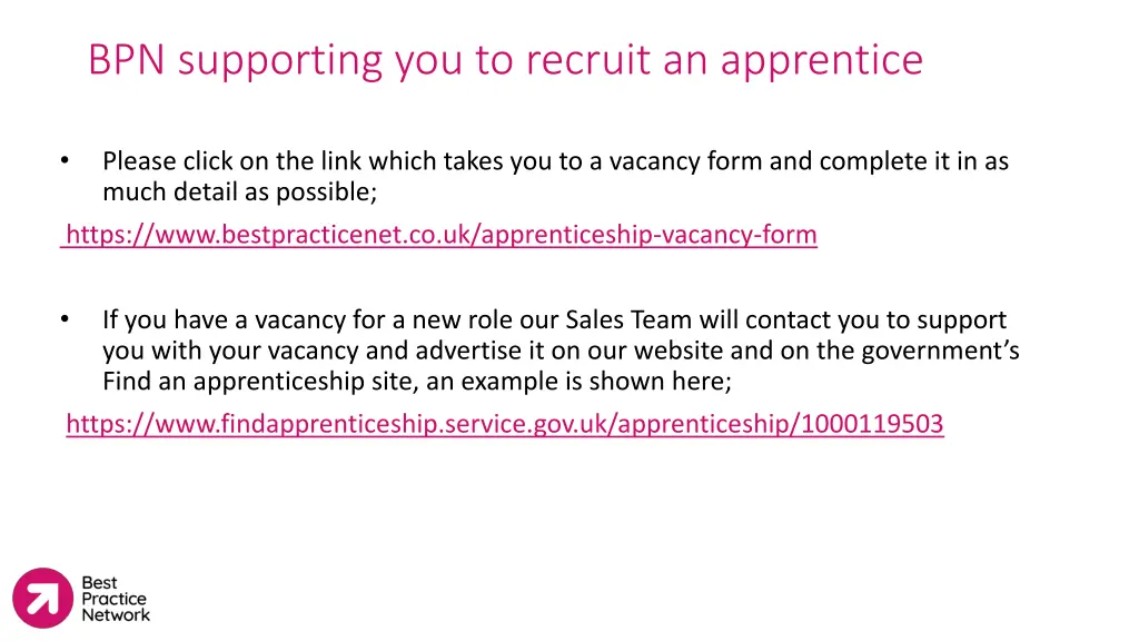 bpn supporting you to recruit an apprentice