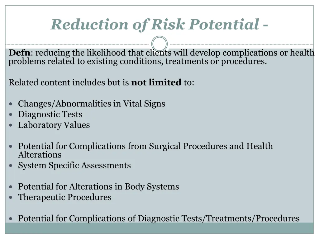 reduction of risk potential