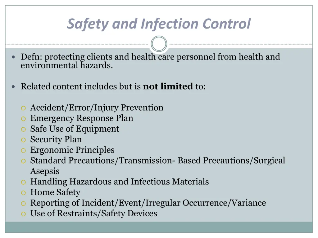safety and infection control