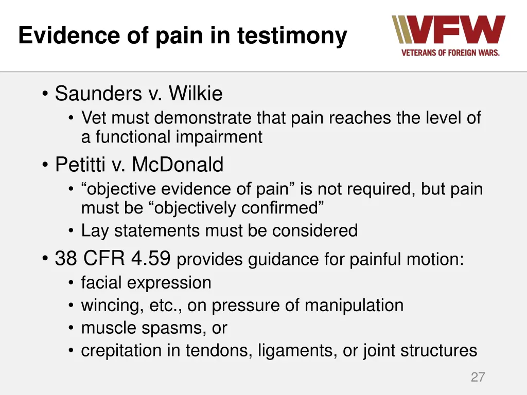 evidence of pain in testimony