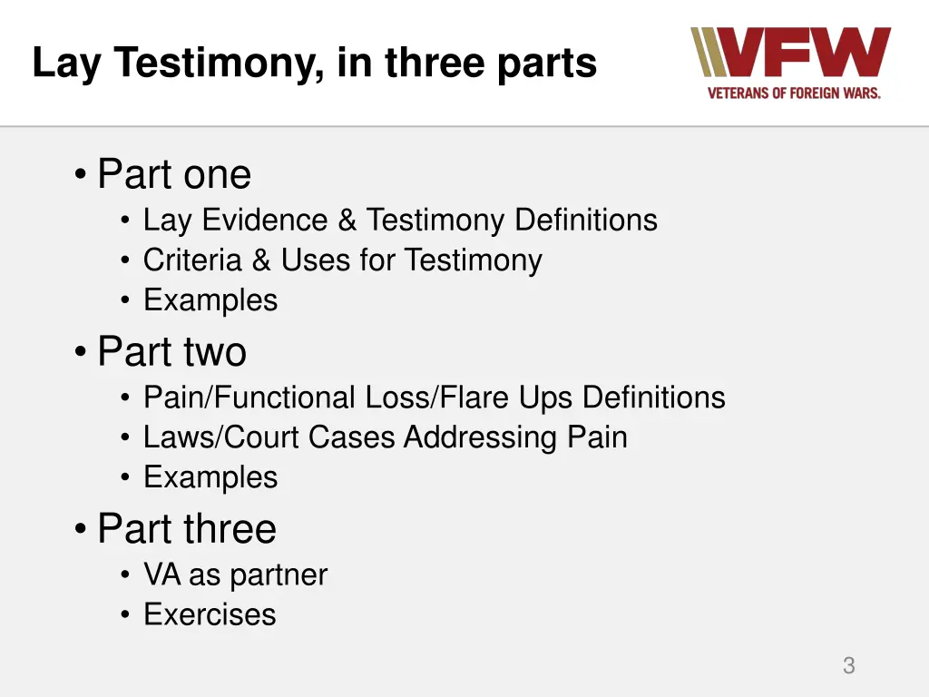 lay testimony in three parts