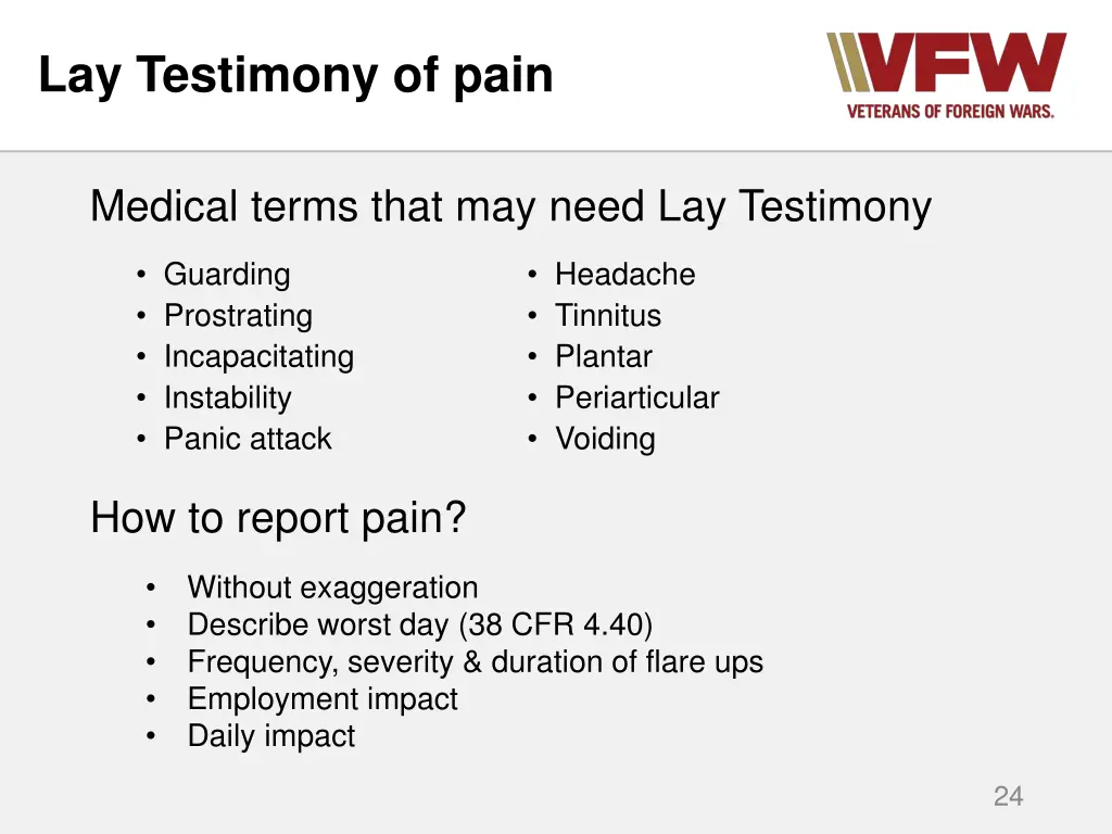 lay testimony of pain