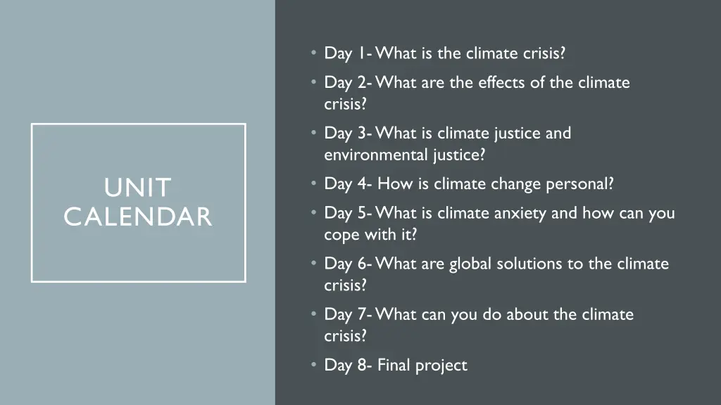 day 1 what is the climate crisis day 2 what