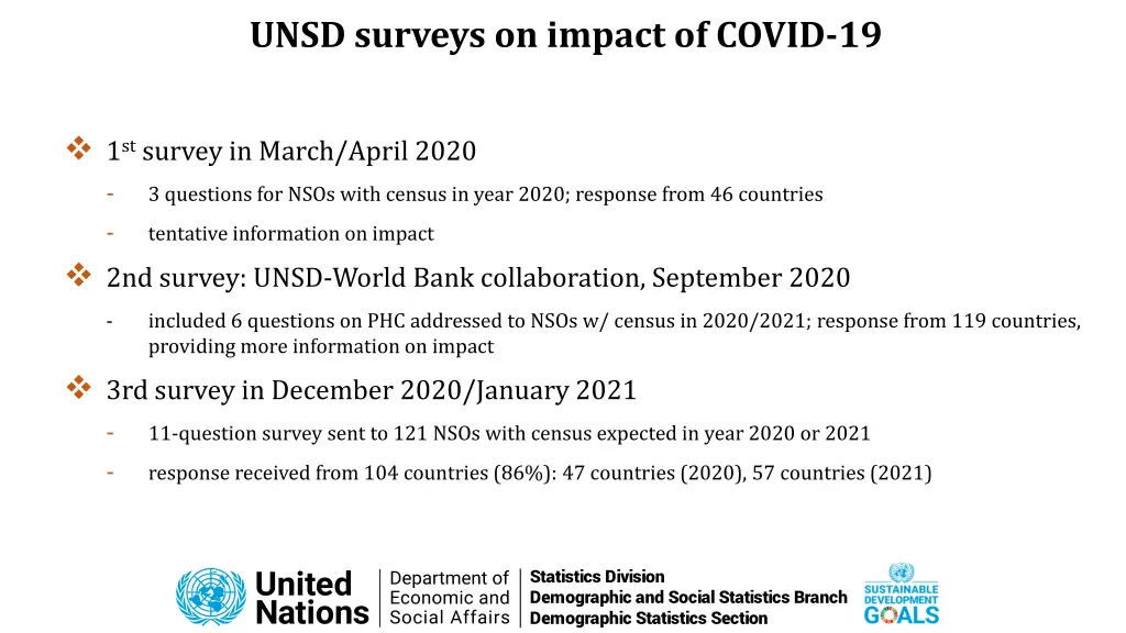 unsd surveys on impact of covid 19