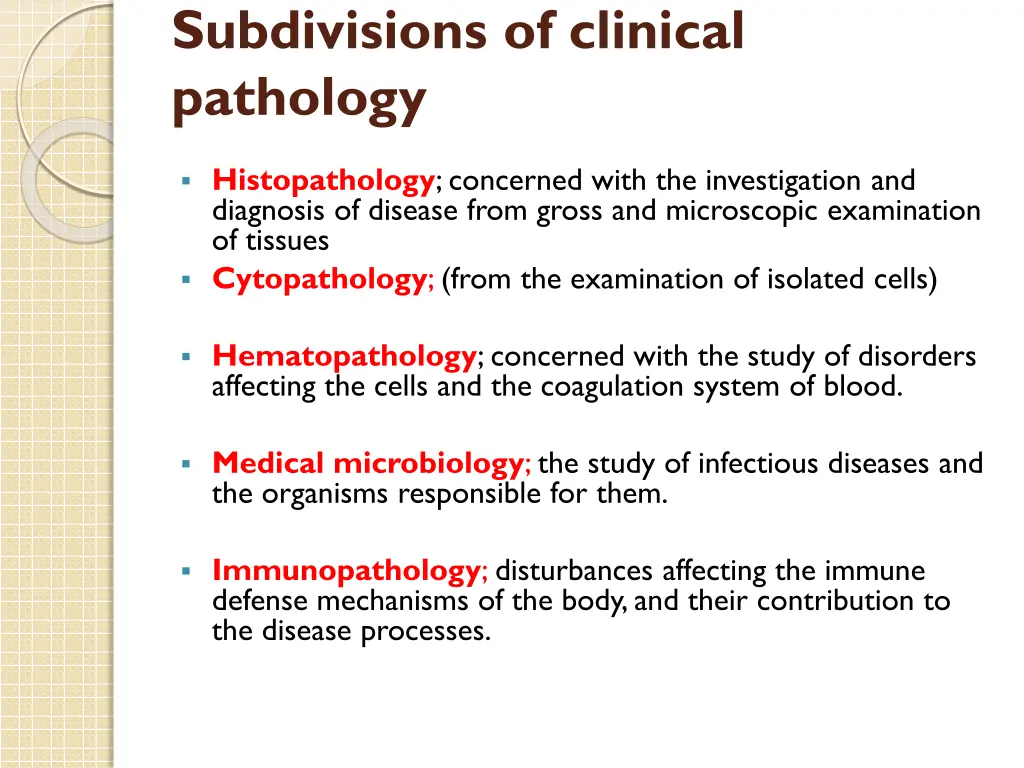 subdivisions of clinical pathology