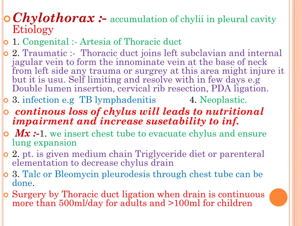 chylothorax accumulation of chylii in pleural