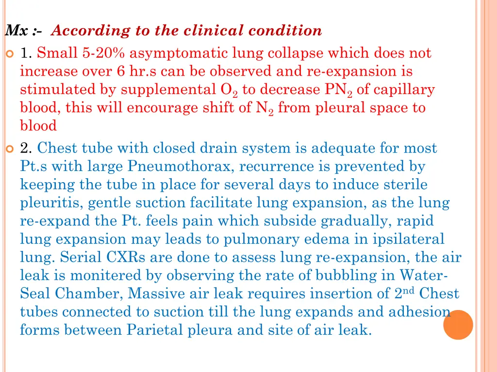 mx according to the clinical condition 1 small