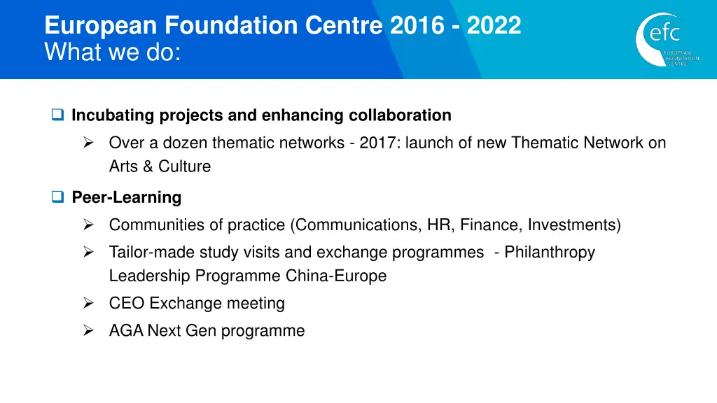 european foundation centre 2016 2022 what we do