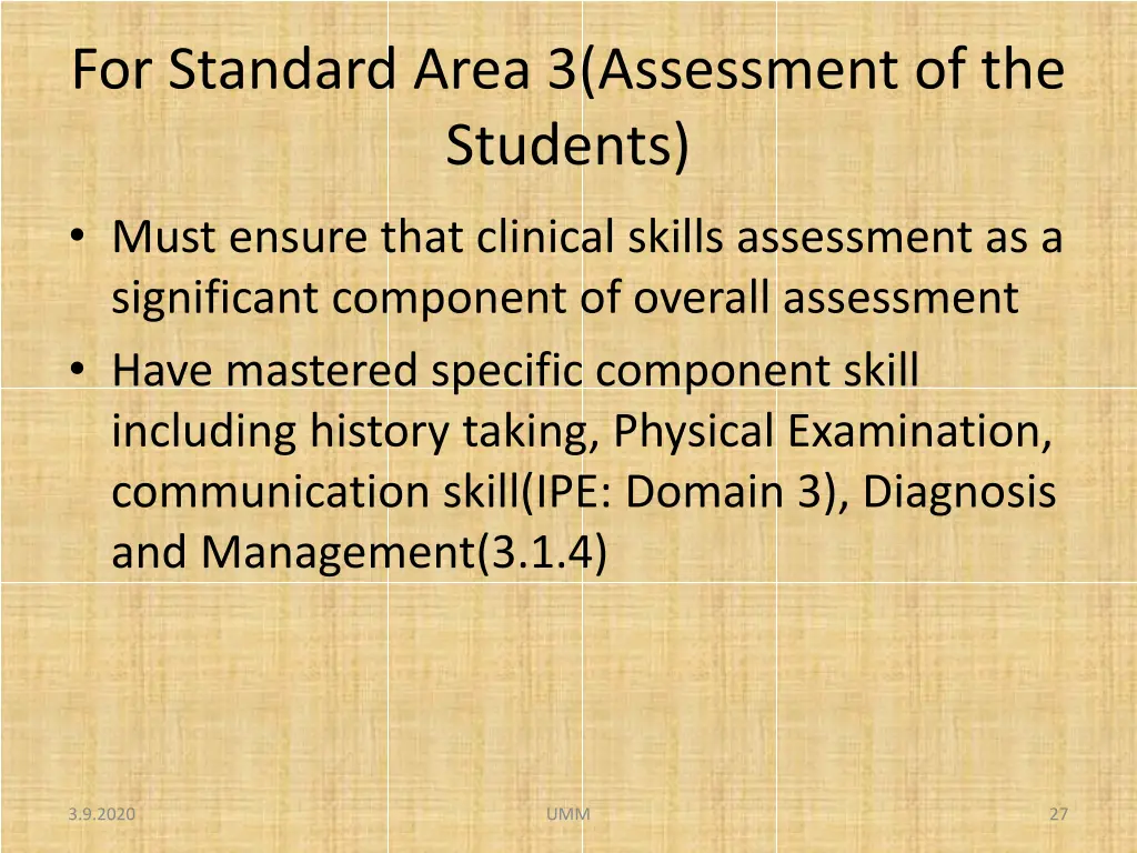 for standard area 3 assessment of the students